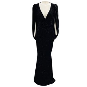 TALBOT RUNHOF BLACK SHIMMER VELVET GOWN / FORMAL DRESS